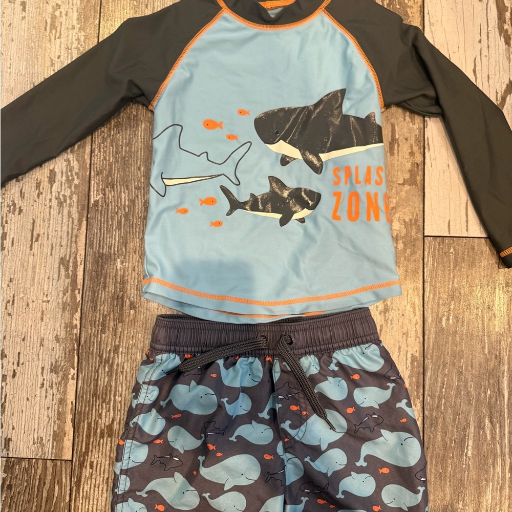 Kids Shark Adventure Swim Trunks - Blue and Gray